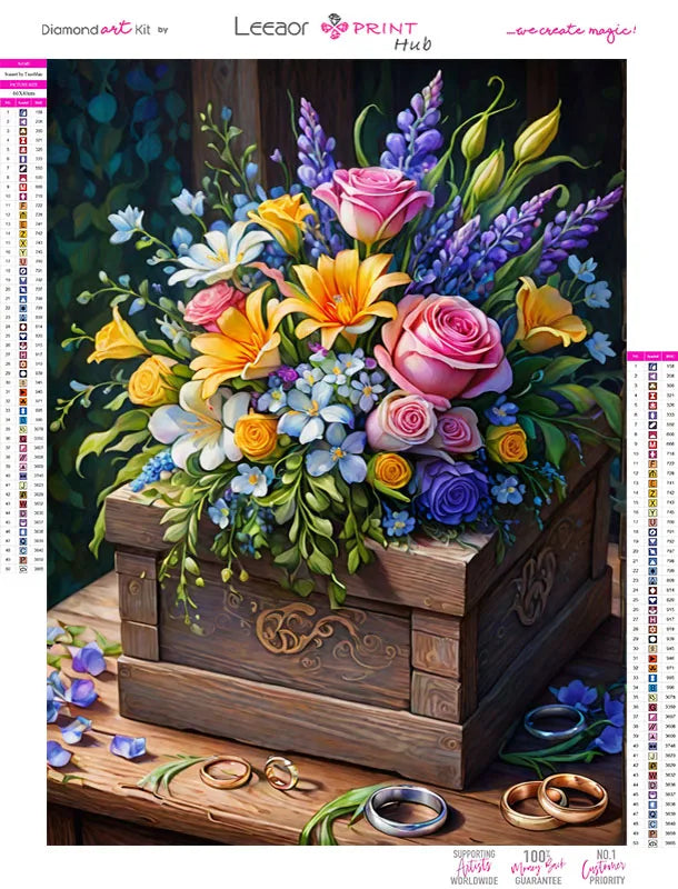 Wooden Box Bouquet Full Diamond Painting Flowers Landscape Mosaic Embroidery Cross Stitch Kit Colorful Handmade Home Decor Gifts