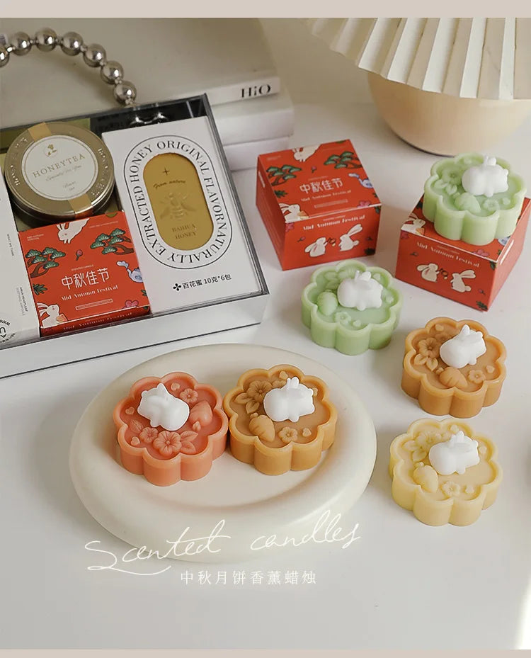 1pc Cute Rabbit Mooncake Osmanthus Scented Candle for Middle Autumn Festival Gift for Relaxation and Celebration Holiday Present