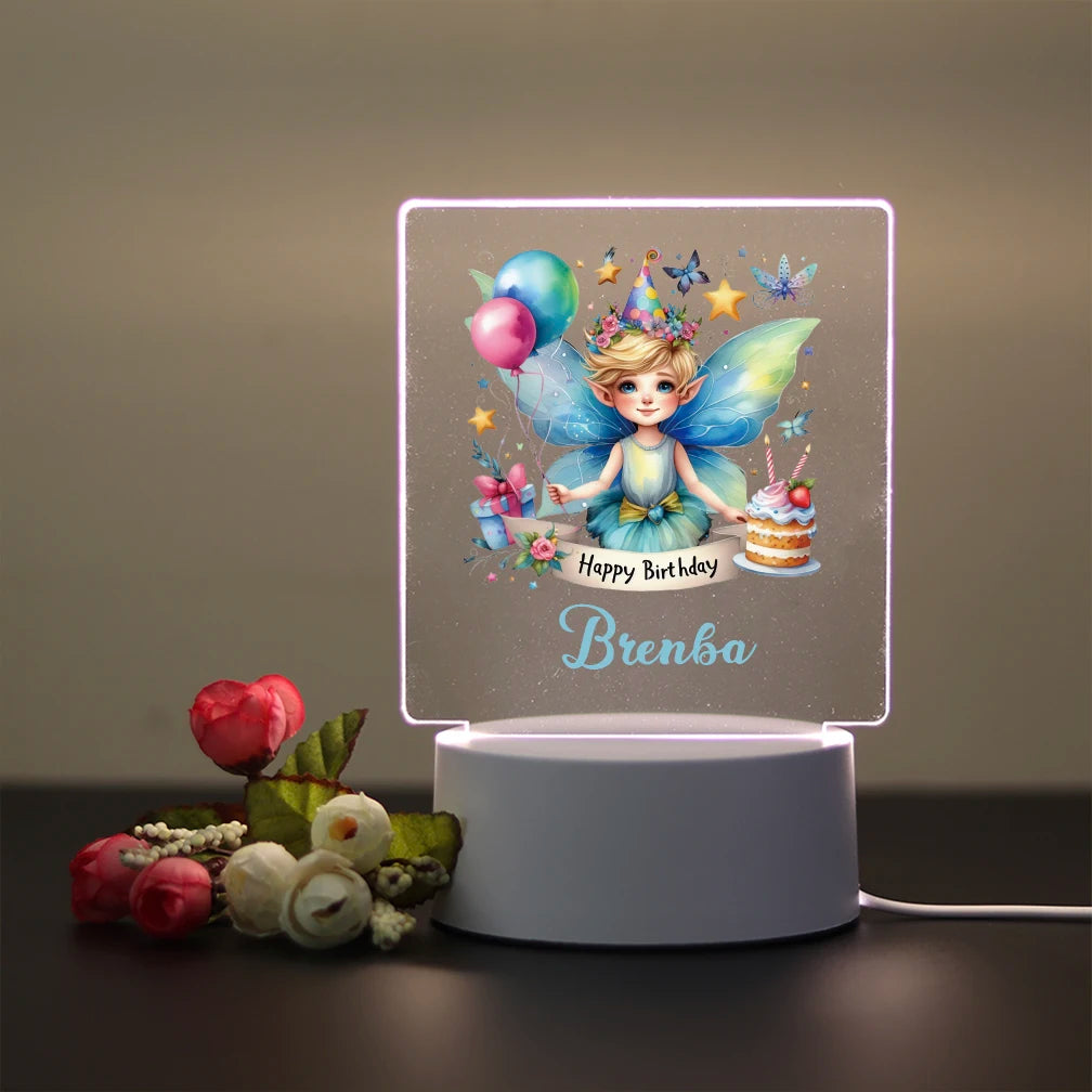 1 pc pretty fairy UV Print Personalized Name Acrylic Night Lights Color Changing Lamp Kids Room Decor Christmas Gift