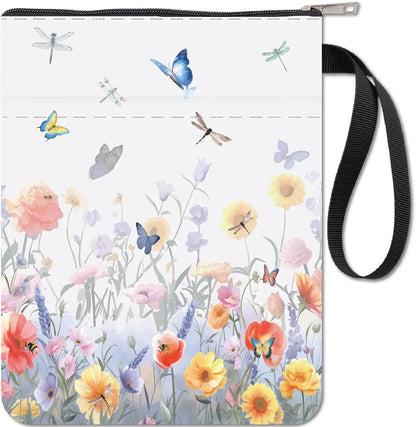 Flowers Book Sleeve with Zipper Book LoversButterfly Gifts Hardcover Paperbacks Waterproof Book Pouch Bag Protector Making Kit