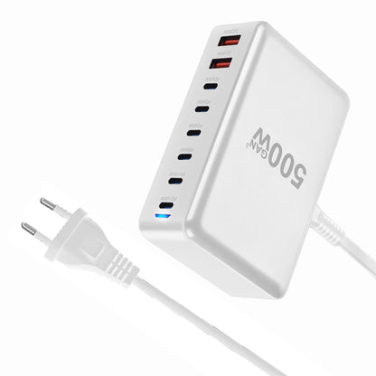 500W GaN Desktop Charger 8-Port USB PD Charger Quick Charge 3.0 USB Type C Fast Charger Mobile USB Charger for iPhone 16 MacBook