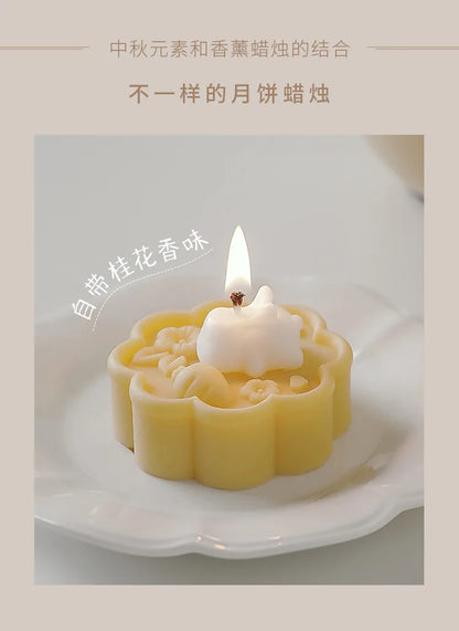 1pc Cute Rabbit Mooncake Osmanthus Scented Candle for Middle Autumn Festival Gift for Relaxation and Celebration Holiday Present