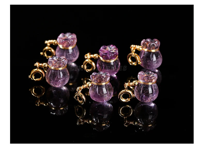 1 Pc Natural Amethyst Lucky Bag Copper Buckle Pendant Reiki Healing Charms For Jewelry Making Diy Necklace Bracelet Accessory