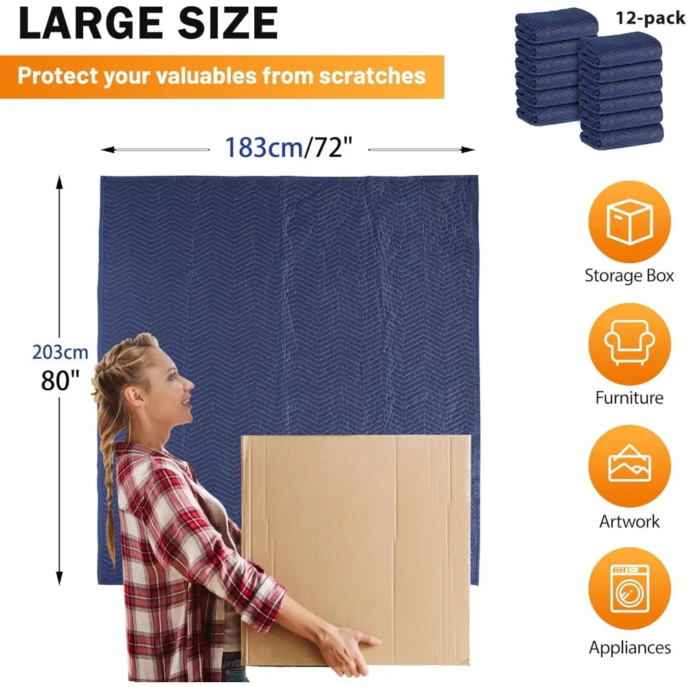 12 Moving Packing Blankets 80 x 72 Inches (35 lb/dz) Heavy Duty Moving Pads for Protecting Furniture ProfessionalShipping