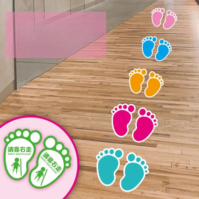 10PCS Shopping Mall School Floor Stairs Step Stickers Footprint Posters Decoration Be Careful Slippery Waterproof Wear-resistant