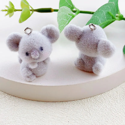 20Pcs 3D Cute Flocking Koala Charms Cartoon Animal Cat Plush Resin Pendant Phone Keychain Necklace Earrings Bag DlY Jewelry Make