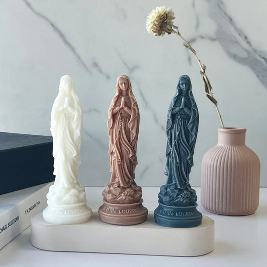 Virgin Mary scented candle. Creative shooting props. Holiday gift candle. Styling scented candles. Home furnishings.