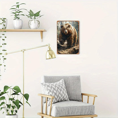 Vintage Brown Bear Forest Tin Painting 8x12 Inch Vintage Wall Art Suitable for Home and Bar Decor Durable Iron Construction