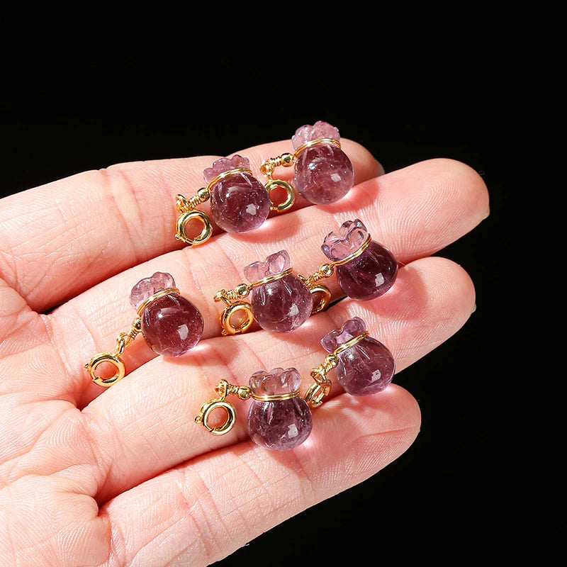 1 Pc Natural Amethyst Lucky Bag Copper Buckle Pendant Reiki Healing Charms For Jewelry Making Diy Necklace Bracelet Accessory