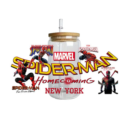 Miniso Spider-Man Easy peel waterproof DIY Decals 3D transfers uvdtf crystal stickers 16oz uv dtf tumbler cup wraps sticker