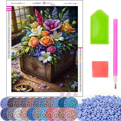 Wooden Box Bouquet Full Diamond Painting Flowers Landscape Mosaic Embroidery Cross Stitch Kit Colorful Handmade Home Decor Gifts