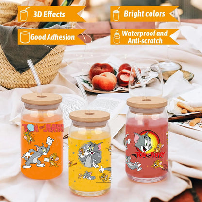 Miniso Tom and Jerry Easy peel waterproof DIY Decals 3D transfers uvdtf crystal stickers 16oz uv dtf tumbler cup wraps sticker