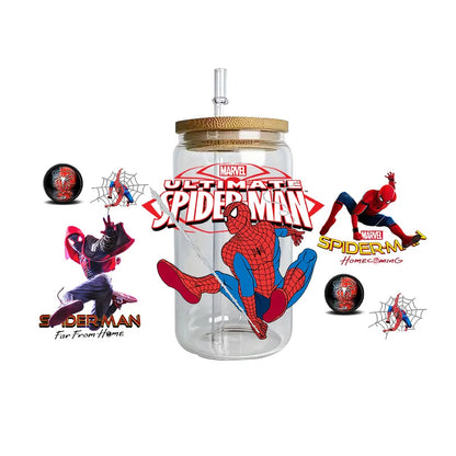 Miniso Spider-Man Easy peel waterproof DIY Decals 3D transfers uvdtf crystal stickers 16oz uv dtf tumbler cup wraps sticker