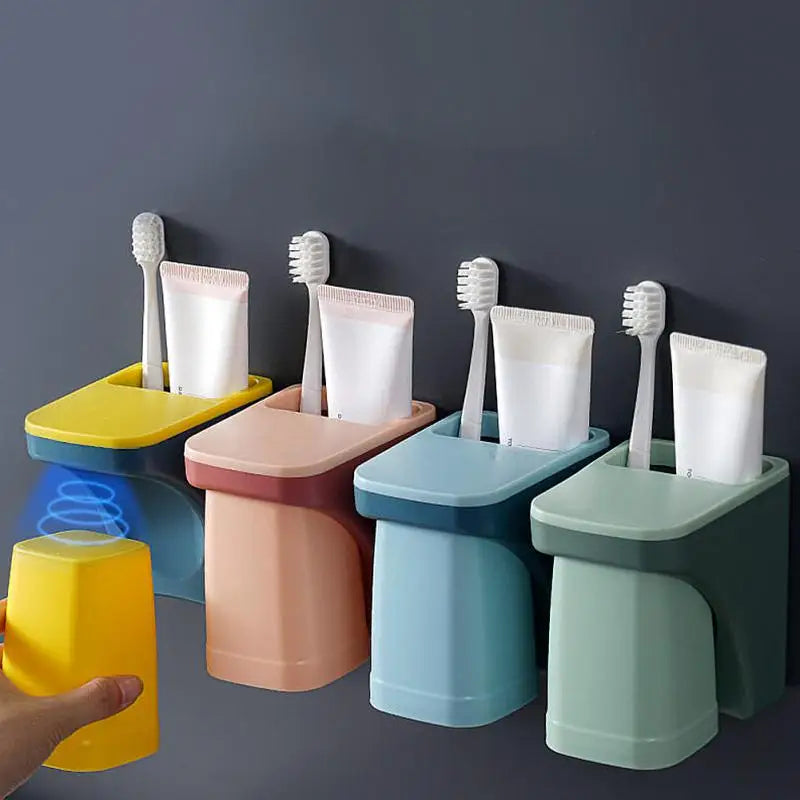 Wall Mount Magnetic Bathroom Gargle Toothbrush Cup Holder Anti-dust Draining Mug Bathroom Cup Lover Family Set toothbrushing cup