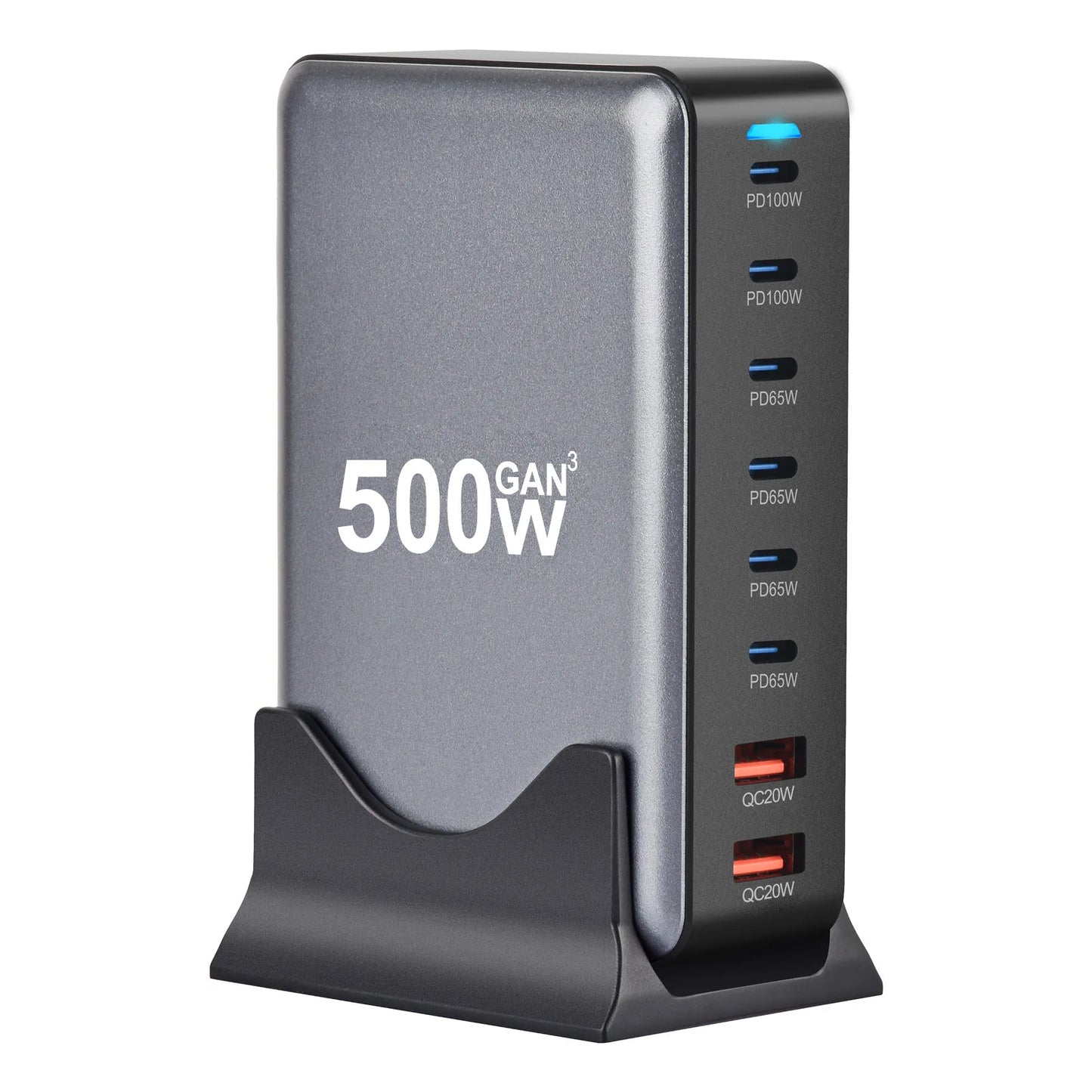 500W GaN Desktop Charger 8-Port USB PD Charger Quick Charge 3.0 USB Type C Fast Charger Mobile USB Charger for iPhone 16 MacBook