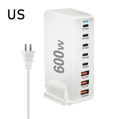 6000W GaN Charger Desktop 8-Port USB Charger Station Quick Charge 3.0 Type C PD for iPhone15 14 13 for Laptop Table