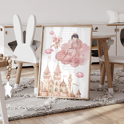 Personalization Custom Castle Prince Kids Name Wall Art Framed Print Picture Living Room Kids Boys Room Home Decor Gift