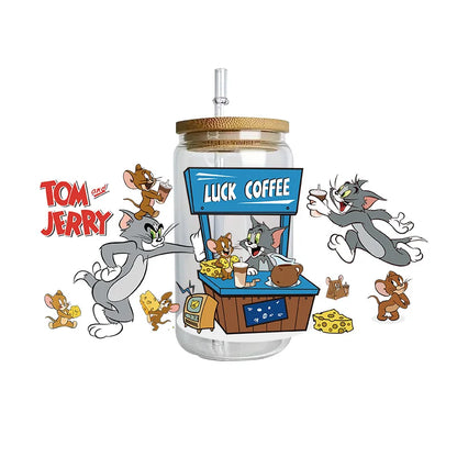 Miniso Tom and Jerry Easy peel waterproof DIY Decals 3D transfers uvdtf crystal stickers 16oz uv dtf tumbler cup wraps sticker