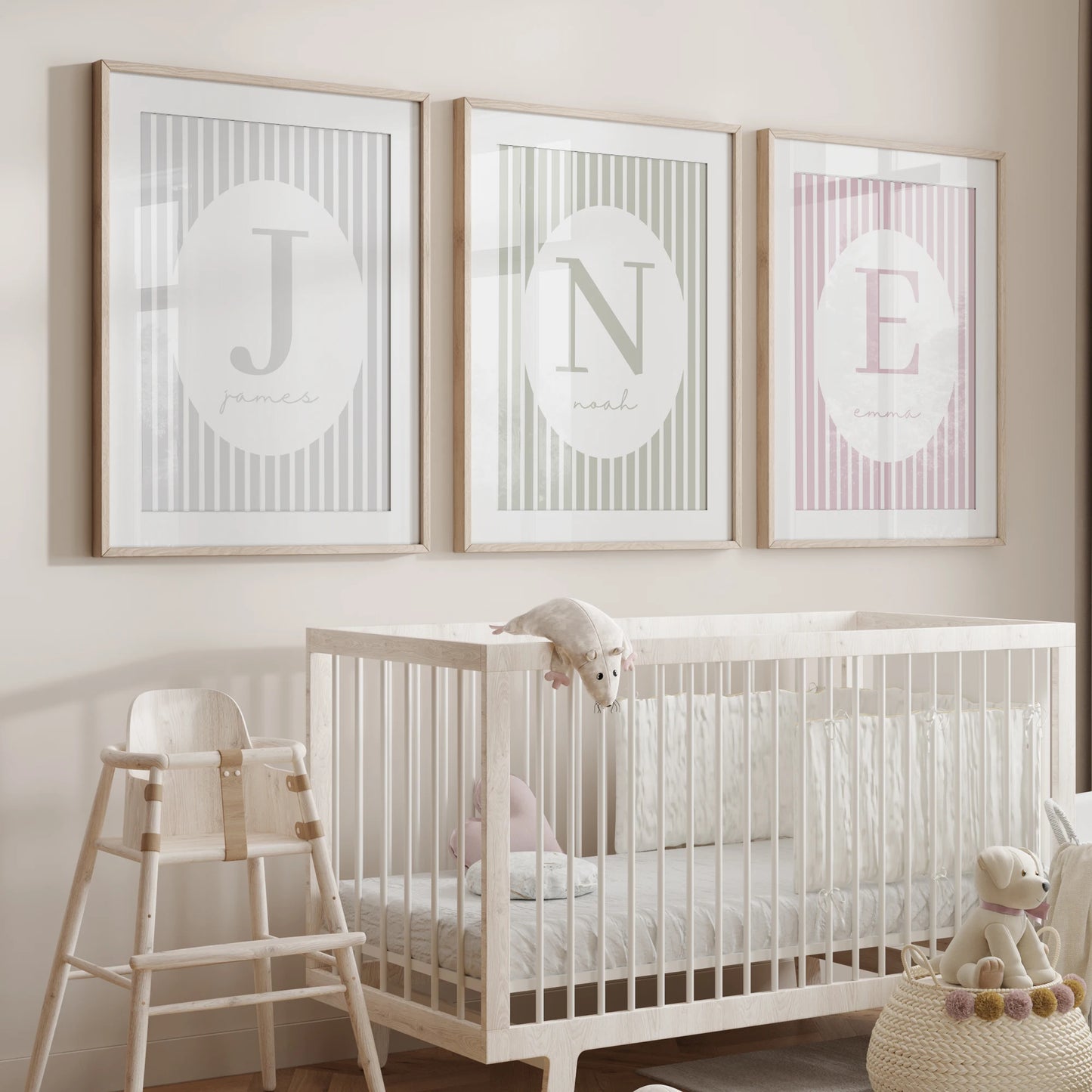 1pc Personalization Custom Striped Monogram Kids Name Wall Art Framed Print Picture Living Room Kids Room Home Decor Gift