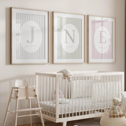 1pc Personalization Custom Striped Monogram Kids Name Wall Art Framed Print Picture Living Room Kids Room Home Decor Gift