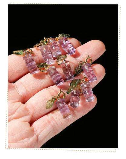 1 Pc Natural Amethyst Carved Bamboo Shape Copper Buckle Pendant Lucky Charms For Jewelry Making Diy Necklace Bracelet Accessory