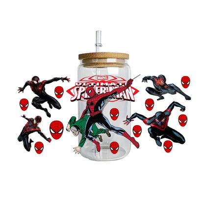 Miniso Spider-Man Easy peel waterproof DIY Decals 3D transfers uvdtf crystal stickers 16oz uv dtf tumbler cup wraps sticker