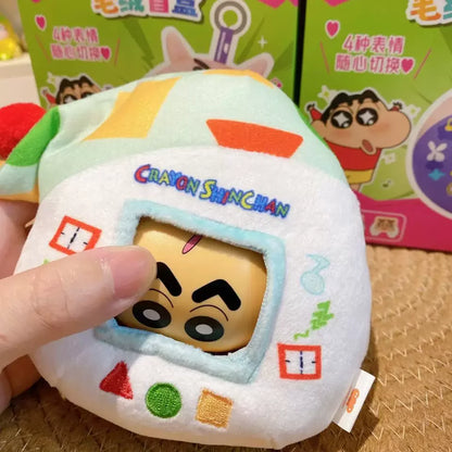 Miniso Authentic Crayon Shin Chan Cute Face Flip Plush Blind Box Ornament Cute Anime Doll Decor Pendant Toys Birthday Gift