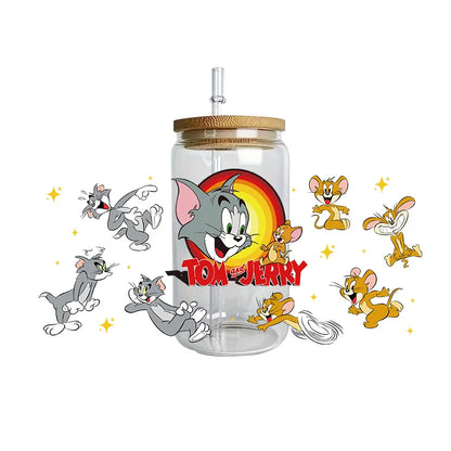 Miniso Tom and Jerry Easy peel waterproof DIY Decals 3D transfers uvdtf crystal stickers 16oz uv dtf tumbler cup wraps sticker