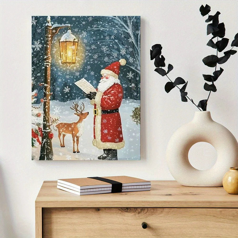 1PC Santa Street Lights on Canvas Wall Art Canvas Wall Art Designs Modern Living Room Decor Gift -Santa Street Lights Framed