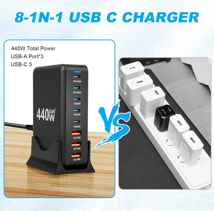 NEW 440W Gan Fast Charge 3.0 USB Type C Fast Charger Mobile 8-port 5C3A PD Charger Convenient To Carry Tablet Charger for iPhone