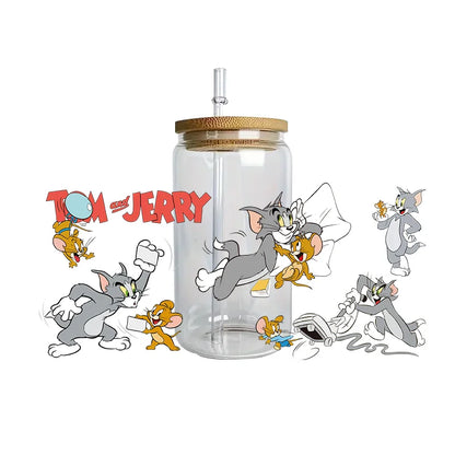 Miniso Tom and Jerry Easy peel waterproof DIY Decals 3D transfers uvdtf crystal stickers 16oz uv dtf tumbler cup wraps sticker
