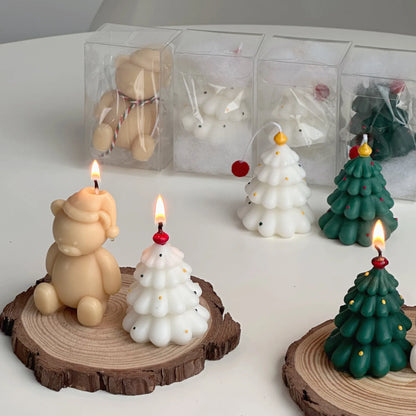 Instagram Christmas Candle Mini Hand-painted Christmas Tree Candle Bear Candle Christmas Gift Holiday Decoration