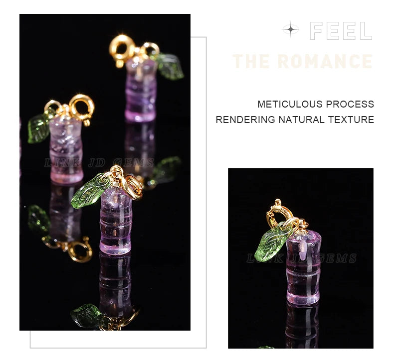 1 Pc Natural Amethyst Carved Bamboo Shape Copper Buckle Pendant Lucky Charms For Jewelry Making Diy Necklace Bracelet Accessory