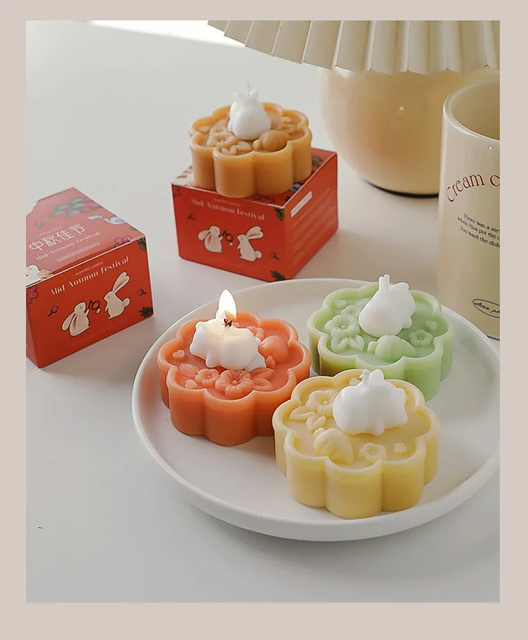 1pc Cute Rabbit Mooncake Osmanthus Scented Candle for Middle Autumn Festival Gift for Relaxation and Celebration Holiday Present