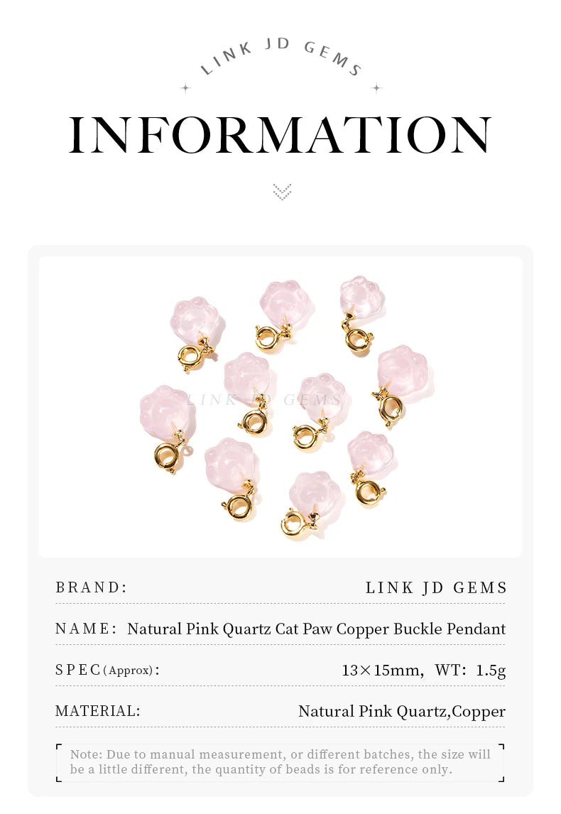 1 Pc Natural Pink Quartz Carved Cat Paw Shape Copper Buckle Pendant Cartoon Cute Charm For Jewelry Making Diy Necklace Bracelet