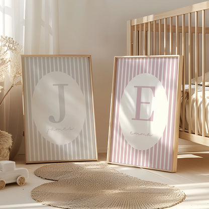 1pc Personalization Custom Striped Monogram Kids Name Wall Art Framed Print Picture Living Room Kids Room Home Decor Gift