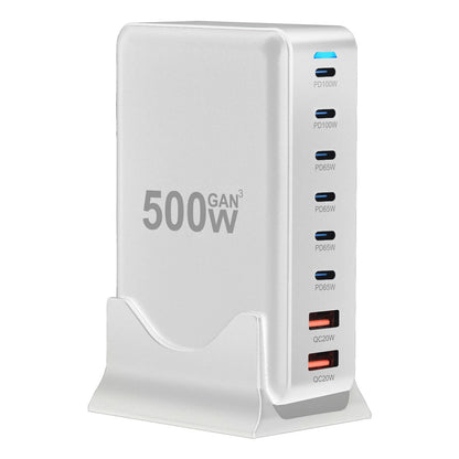 500W GaN Desktop Charger 8-Port USB PD Charger Quick Charge 3.0 USB Type C Fast Charger Mobile USB Charger for iPhone 16 MacBook