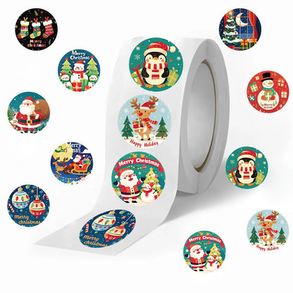 500Pcs/Roll Happy New Year Christmas Stickers 2.5cm/1.0in DlY Merry Christmas Decoration Label Perfect For Adorning Gift 2025