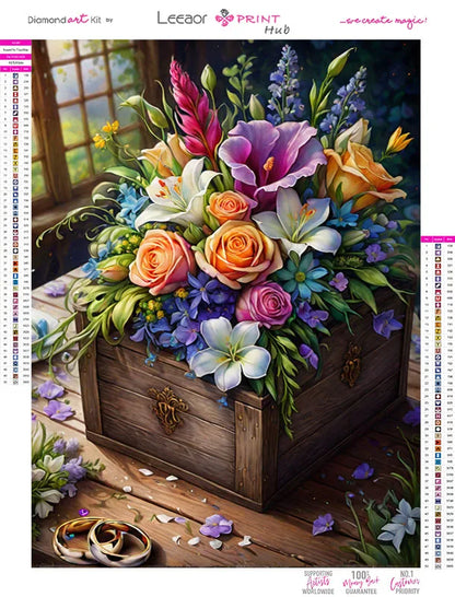 Wooden Box Bouquet Full Diamond Painting Flowers Landscape Mosaic Embroidery Cross Stitch Kit Colorful Handmade Home Decor Gifts