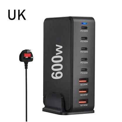6000W GaN Charger Desktop 8-Port USB Charger Station Quick Charge 3.0 Type C PD for iPhone15 14 13 for Laptop Table