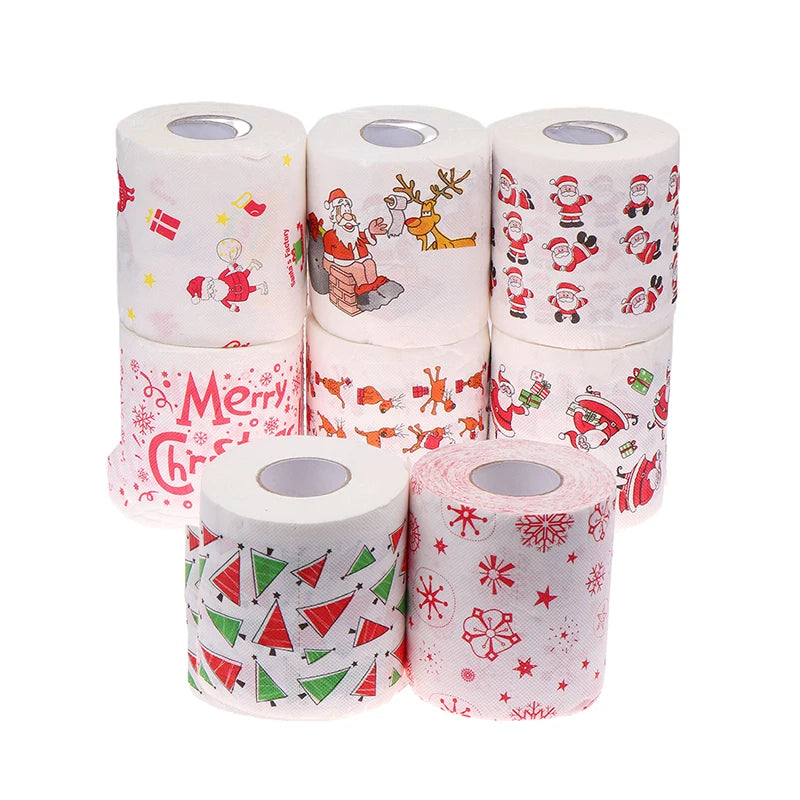 1 Roll Creative Cartoon Toilet Paper Funny Christmas Pattern Series Roll Paper Santa Claus Reindeer Hygienic Paper Rolls Napkins