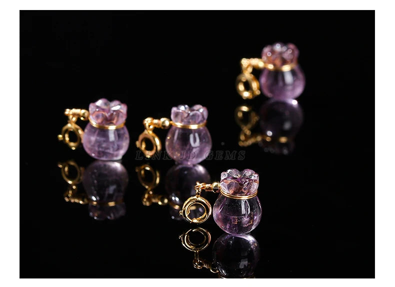 1 Pc Natural Amethyst Lucky Bag Copper Buckle Pendant Reiki Healing Charms For Jewelry Making Diy Necklace Bracelet Accessory