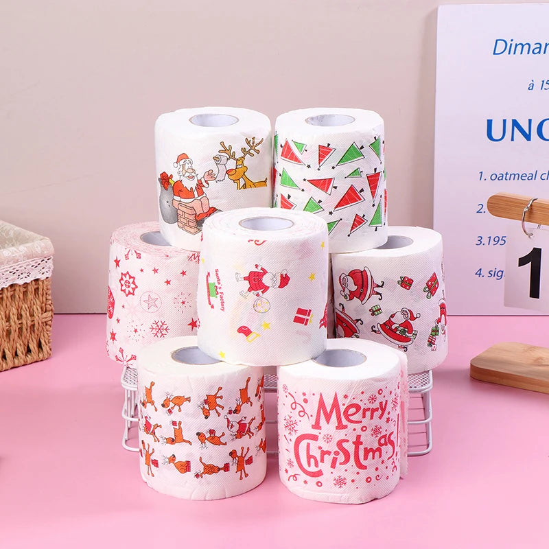 1 Roll Creative Cartoon Toilet Paper Funny Christmas Pattern Series Roll Paper Santa Claus Reindeer Hygienic Paper Rolls Napkins