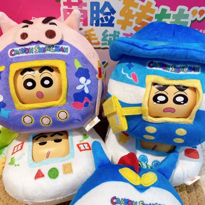 Miniso Authentic Crayon Shin Chan Cute Face Flip Plush Blind Box Ornament Cute Anime Doll Decor Pendant Toys Birthday Gift