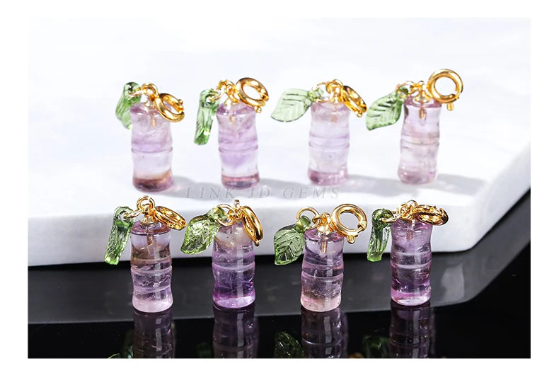 1 Pc Natural Amethyst Carved Bamboo Shape Copper Buckle Pendant Lucky Charms For Jewelry Making Diy Necklace Bracelet Accessory