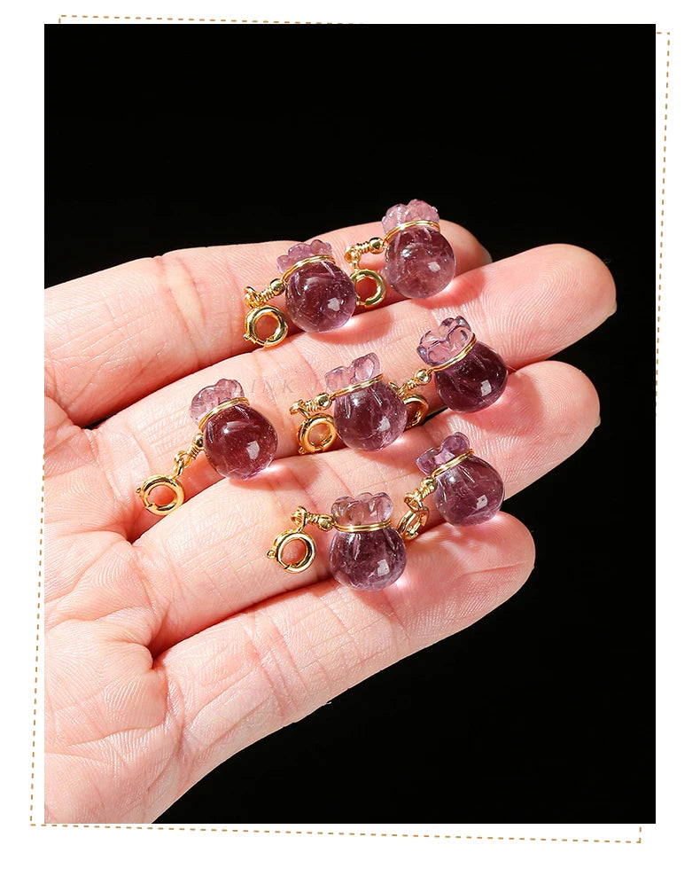 1 Pc Natural Amethyst Lucky Bag Copper Buckle Pendant Reiki Healing Charms For Jewelry Making Diy Necklace Bracelet Accessory