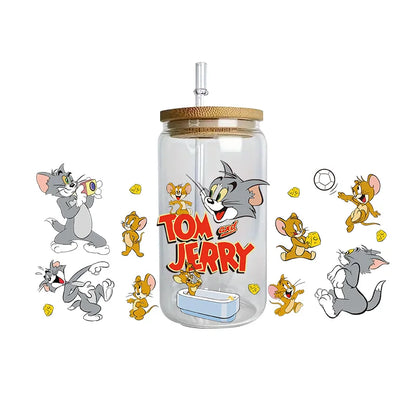 Miniso Tom and Jerry Easy peel waterproof DIY Decals 3D transfers uvdtf crystal stickers 16oz uv dtf tumbler cup wraps sticker