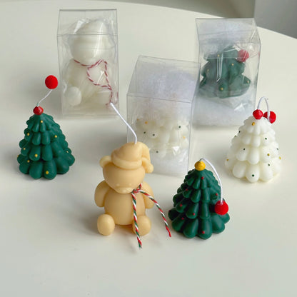 Instagram Christmas Candle Mini Hand-painted Christmas Tree Candle Bear Candle Christmas Gift Holiday Decoration