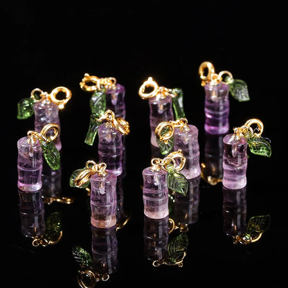 1 Pc Natural Amethyst Carved Bamboo Shape Copper Buckle Pendant Lucky Charms For Jewelry Making Diy Necklace Bracelet Accessory