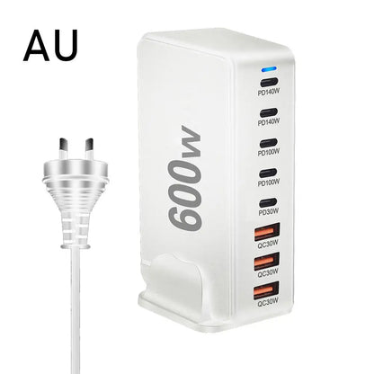 6000W GaN Charger Desktop 8-Port USB Charger Station Quick Charge 3.0 Type C PD for iPhone15 14 13 for Laptop Table